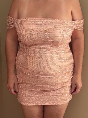 Amazon Pink Off-Shoulder Sequin Bodycon Dress